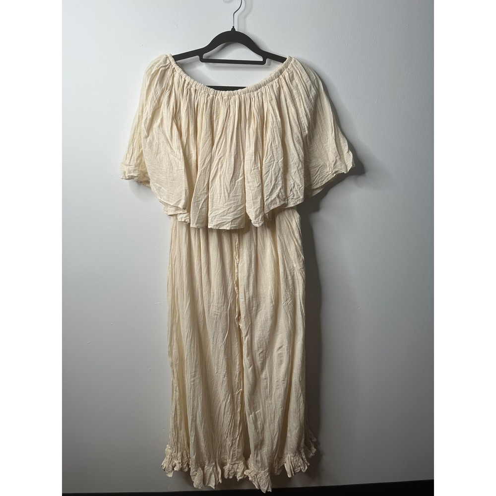 Jaded Gypsy Cream Ruffle Off Shoulder Wide Leg Jumpsuit One Size NWT Pockets